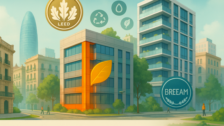 Edificios sostenibles en Barcelona: qué son LEED y BREEAM y por qué la ignifugación importa.