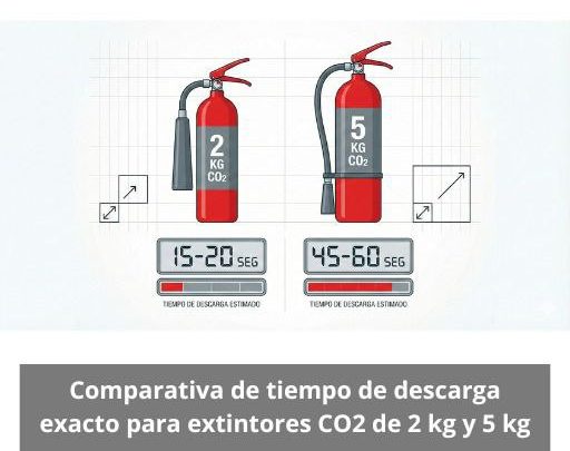 Comparativa técnica definitiva del tiempo de descarga entre modelos de extintores CO2 de 2 kg y 5 kg. Análisis especializado para una elección precisa y eficaz.